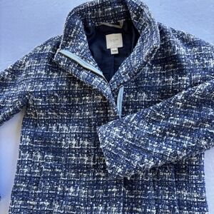 J.Crew Women's Tweed Wool Blend Zip‎ Coat Blue Navy White Size 2 Style E4933